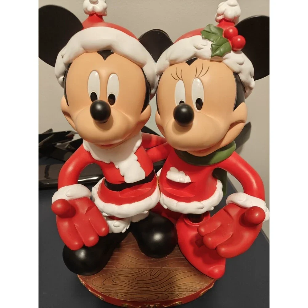 Rare Disney Mickey & Minnie Mouse Christmas Cookie Holder & Ceramic Tray - Clean